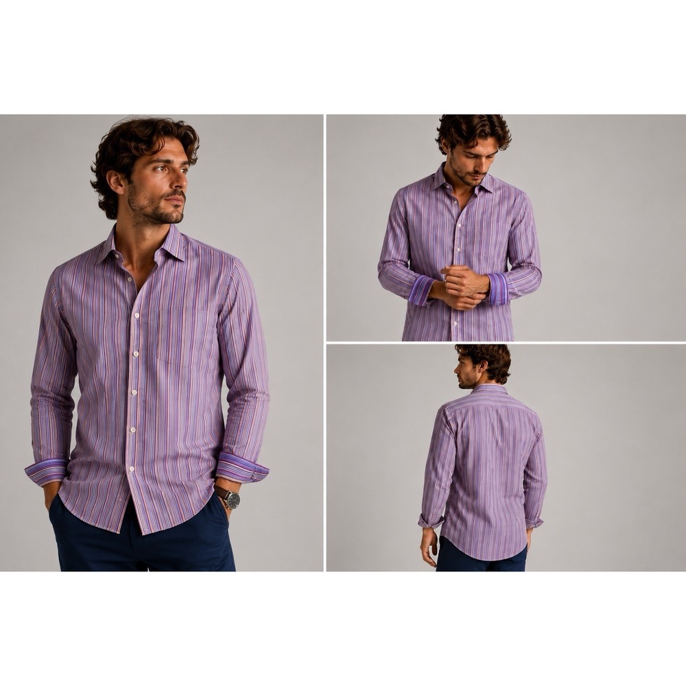 Paul Smith Men's L Italian Purple Striped Button Front Shirt Cotton Designer